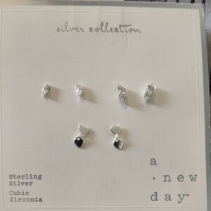 New. A New Day Sterling Silver Heart and Zirconia Earrings